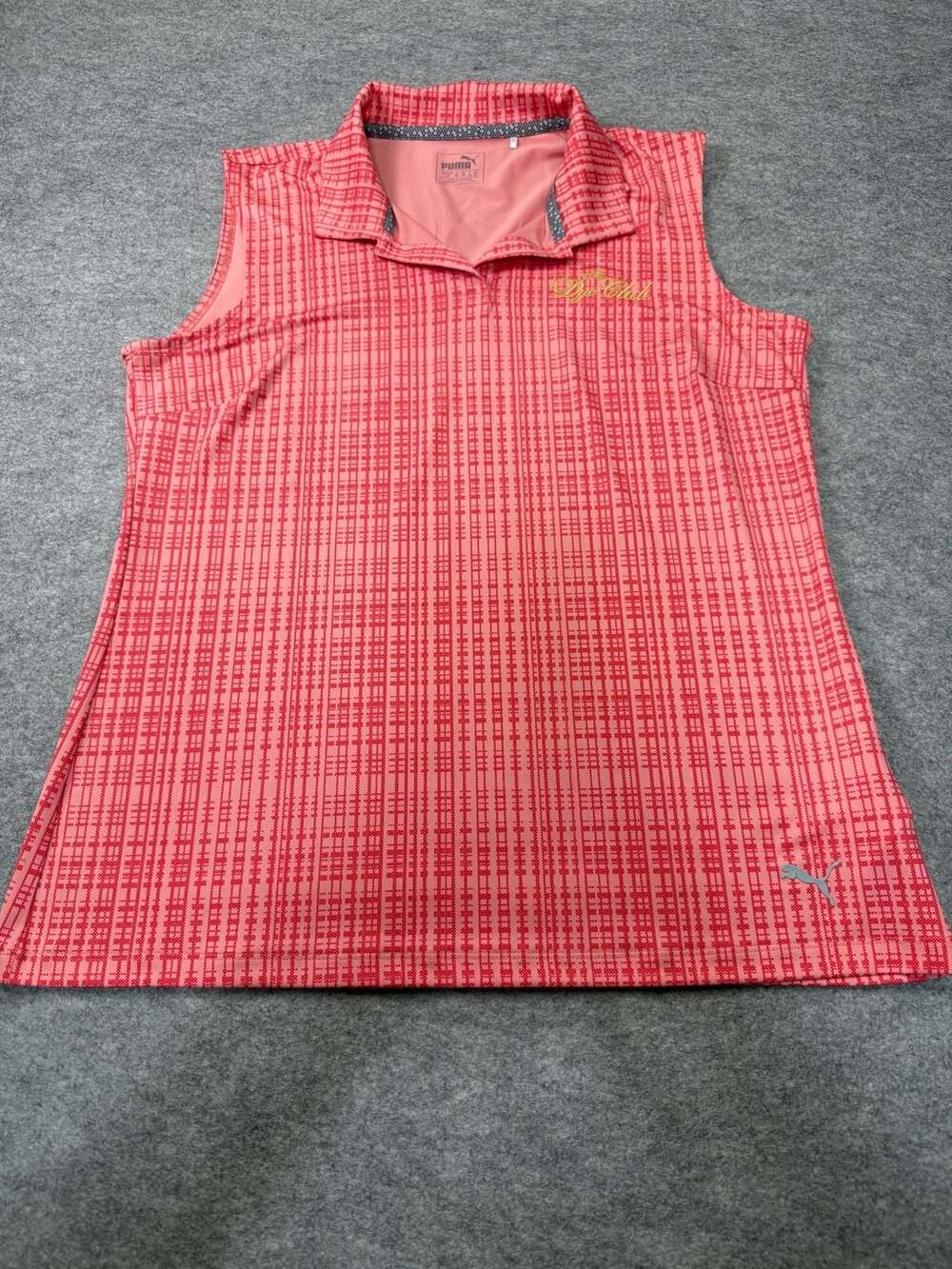 Puma The Dye Club Pink Plaid Sleeveless Golf Polo Shirt Size Large